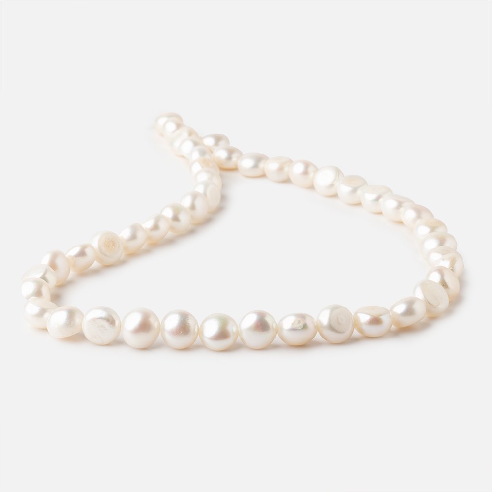 9mm White Button Freshwater Pearl Beads 15 inch 44 pieces - Beadsofcambay.com