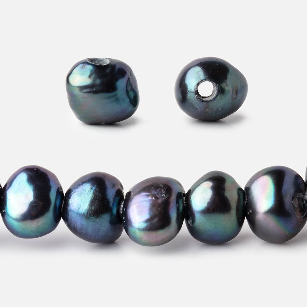 9x10-10x11mm Green Peacock Baroque 2.5mm large hole Pearl 14 inch 42 pieces - Beadsofcambay.com