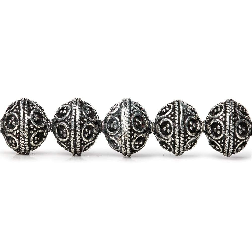 9x10mm Antiqued Sterling Silver Plated Copper Moroccan Round 8 inch 22 pcs - Beadsofcambay.com