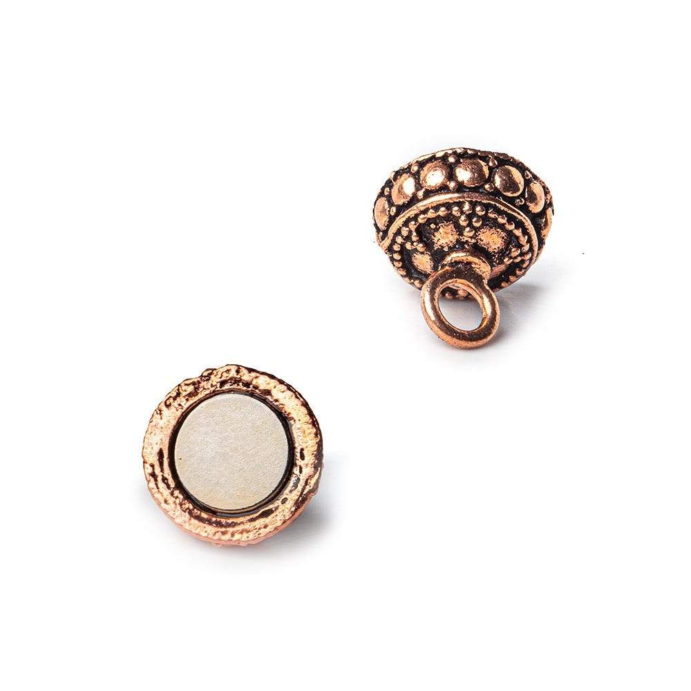 9x10mm Copper Magnetic Clasp - Round with Dot Bali Design Set of 2 - Beadsofcambay.com