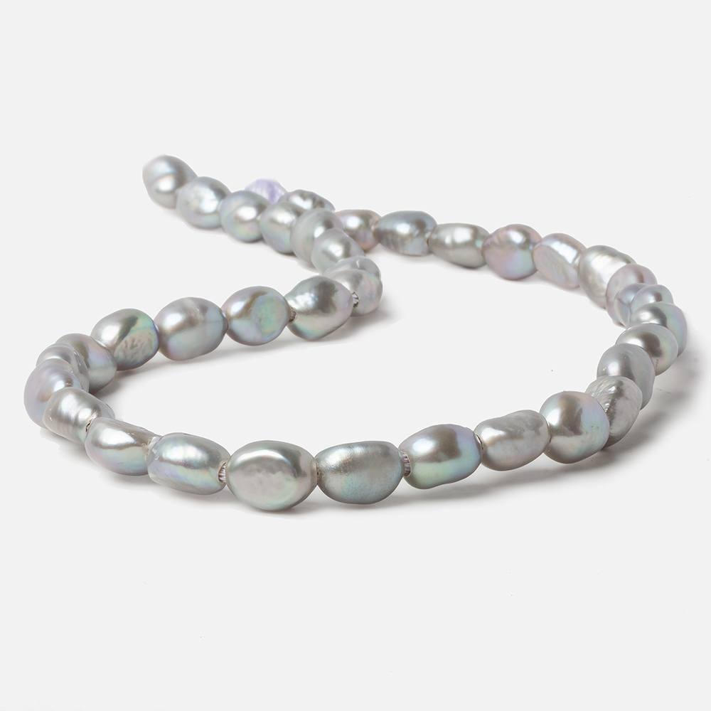 9x10mm Steel Silver Baroque large hole Freshwater Pearls 16 inch 36 pieces - Beadsofcambay.com
