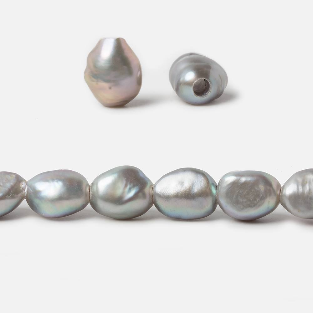9x10mm Steel Silver Baroque large hole Freshwater Pearls 16 inch 36 pieces - Beadsofcambay.com