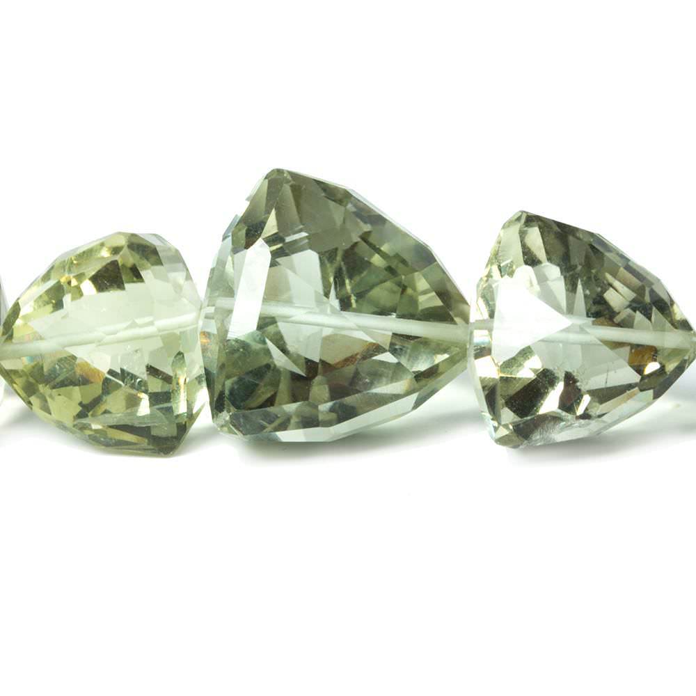 9x10x10mm-18x17x17mm Prasiolite Straight Drilled Faceted Trillion Beads, AAA Grade, 37 pieces - Beadsofcambay.com