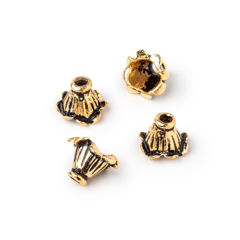 9x11mm Antiqued 22kt Plated Copper Fluted Leaf Cone Set of 4 Beads - Beadsofcambay.com