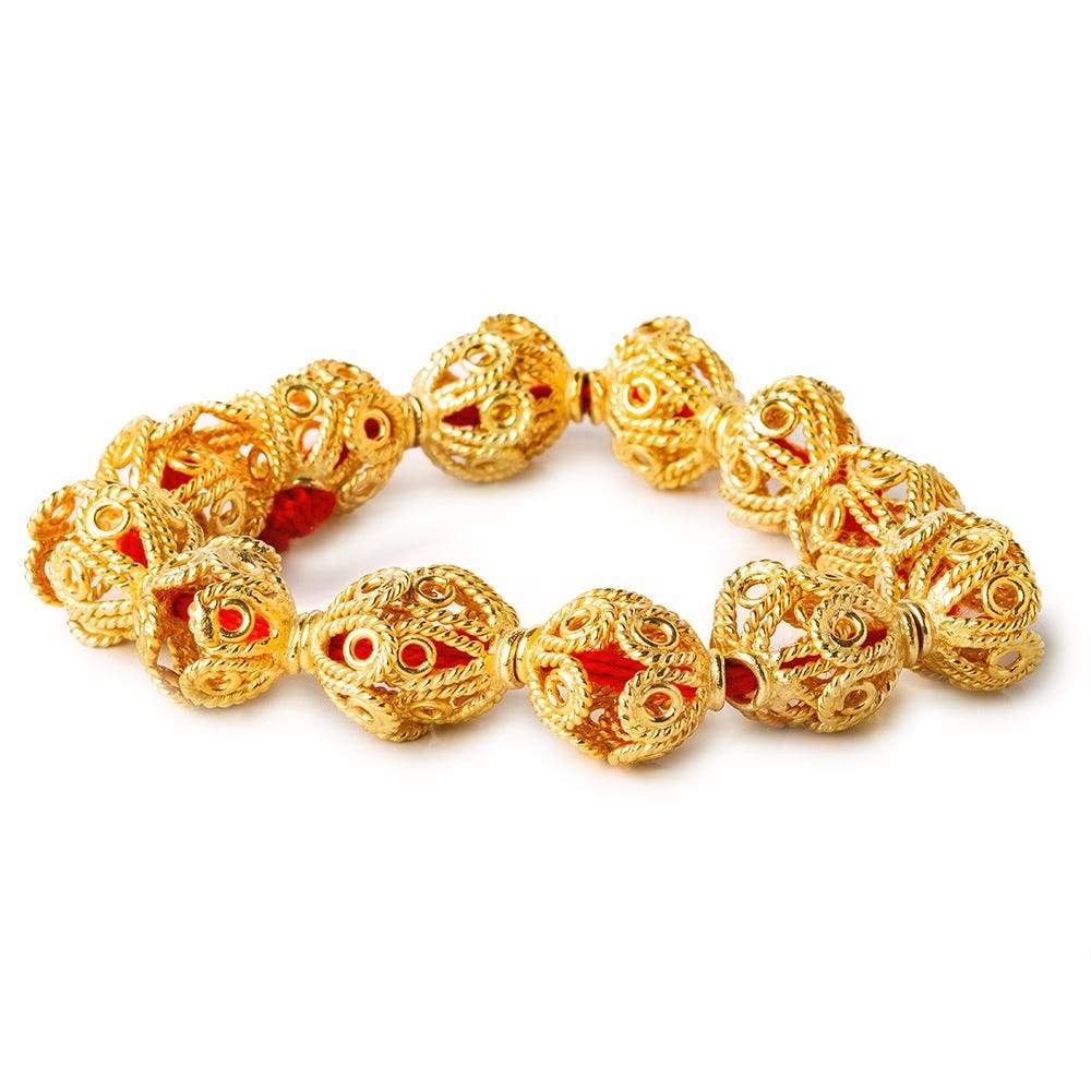 9x13mm 22kt Gold Plated Copper Bead Cap Filigree Design 8 inch 24 pieces - Beadsofcambay.com