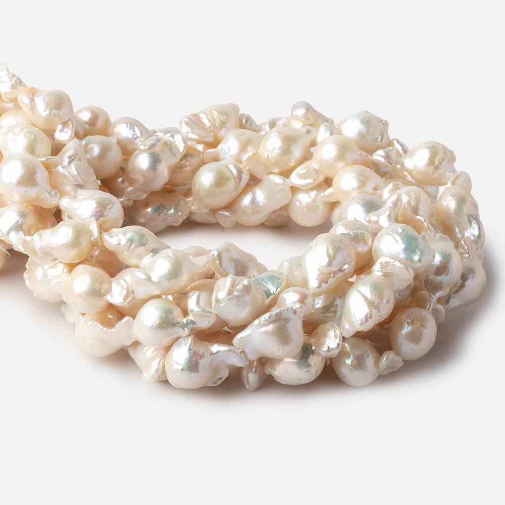 9x14-11x16mm Off White Flame Ball Ultra Baroque Freshwater Pearls 16 inch 18 pieces A grade - Beadsofcambay.com