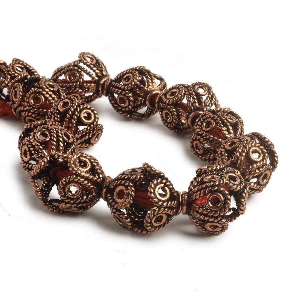 9x15mm Copper Bead Cap Twisted Rope Filigree Design 8 inch 24 pcs - Beadsofcambay.com
