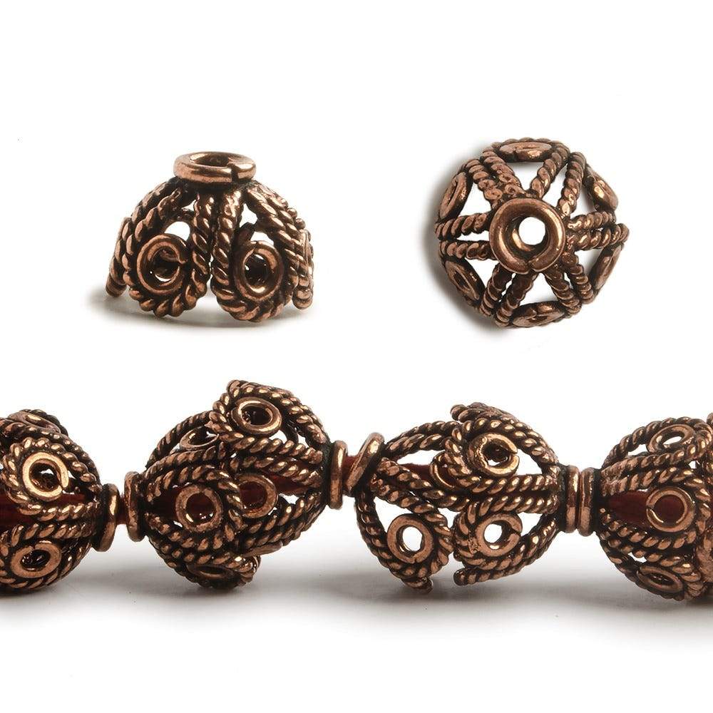 9x15mm Copper Bead Cap Twisted Rope Filigree Design 8 inch 24 pcs - Beadsofcambay.com