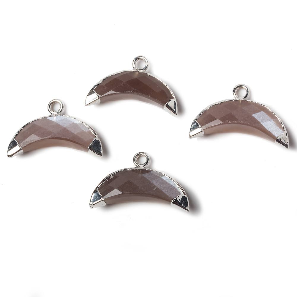 9x20mm Silver Leafed Chocolate Moonstone Cresent Moon Pendant 1 focal bead - Beadsofcambay.com