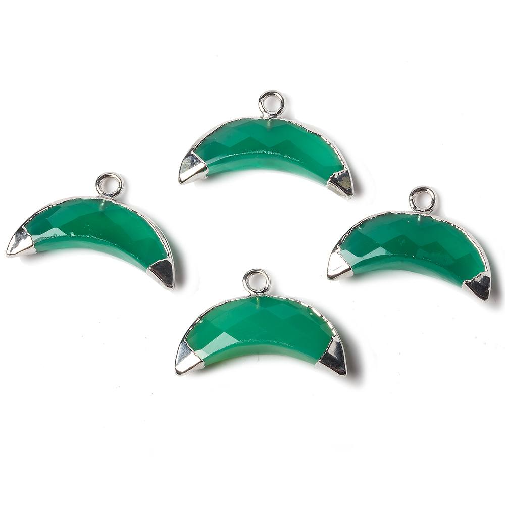 9x20mm Silver Leafed Green Onyx Cresent Moon Pendant 1 focal bead - Beadsofcambay.com