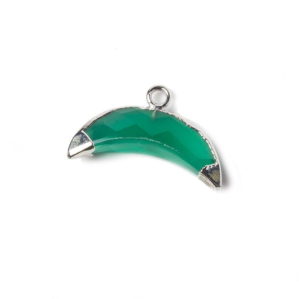 9x20mm Silver Leafed Green Onyx Cresent Moon Pendant 1 focal bead - Beadsofcambay.com