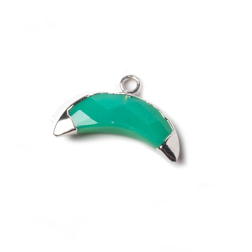 9x20mm Silver Leafed Mint Green Onyx Cresent Moon Pendant 1 focal bead - Beadsofcambay.com