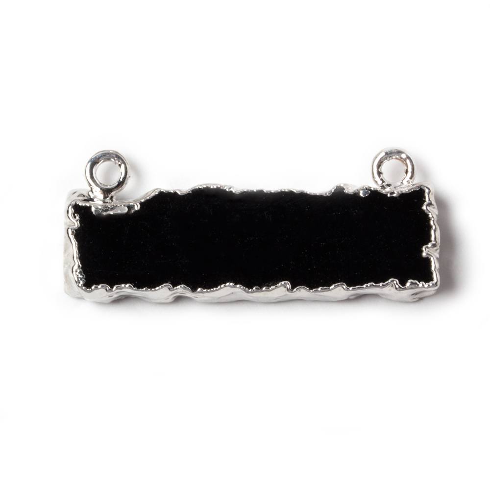 9x29mm Silver Leafed Black Chalcedony Plain Bar Connector 1 piece - Beadsofcambay.com
