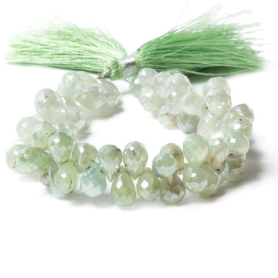 9x5-11x6mm Mystic Prehnite tear drop briolette beads 7.5 inch 67 pieces - Beadsofcambay.com