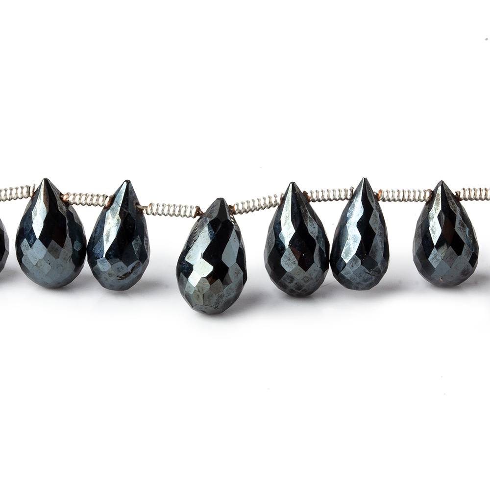 9x5-11x7mm Sage Metallic Black Spinel Tear Drops 8 inch 30 beads - Beadsofcambay.com