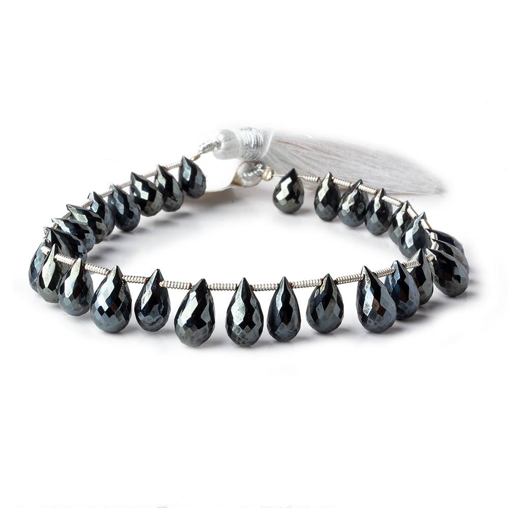 9x5-11x7mm Sage Metallic Black Spinel Tear Drops 8 inch 30 beads - Beadsofcambay.com