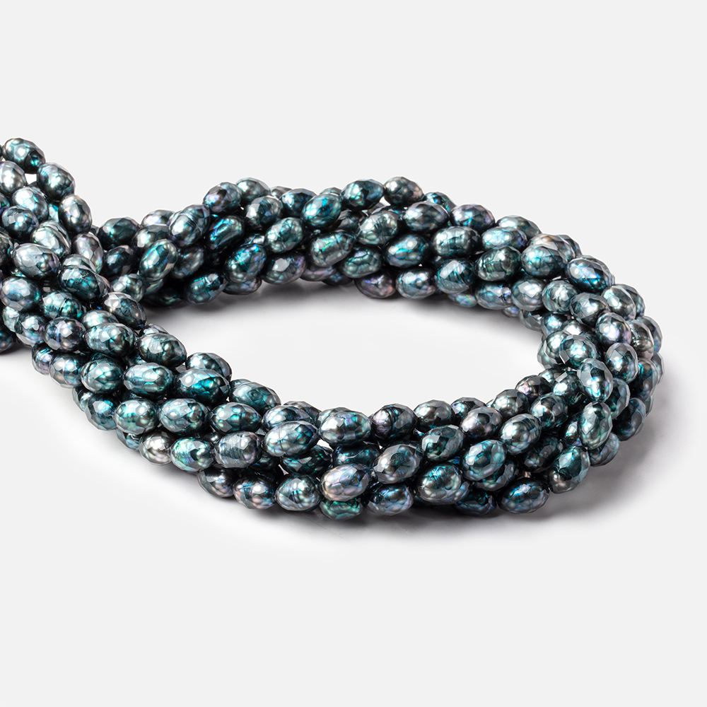 9x6-10x6.5mm Teal Blue Faceted Oval Freshwater Pearls 16 inch 44 pieces - Beadsofcambay.com