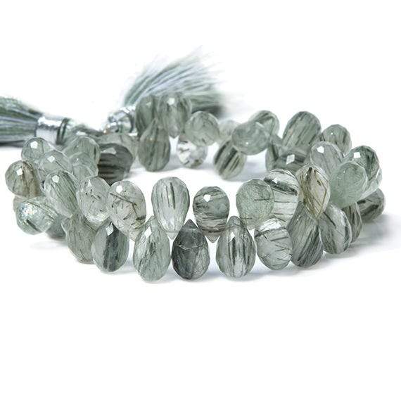 9x6-10x7mm Green Tourmalinated Quartz faceted Tear Drop beads 8 inch 58 pieces - Beadsofcambay.com