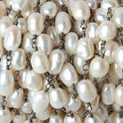 9x6-10x7mm Off White Baroque Pearl Black Gold plated Chain by the foot 18 pcs - Beadsofcambay.com