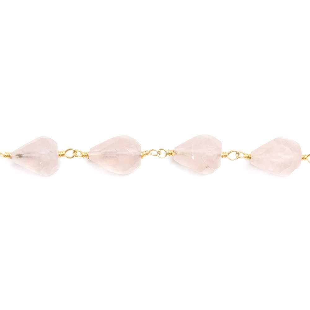 9x6-10x7mm Rose Quartz faceted tear drop Gold plated Chain by the foot 20pcs - Beadsofcambay.com