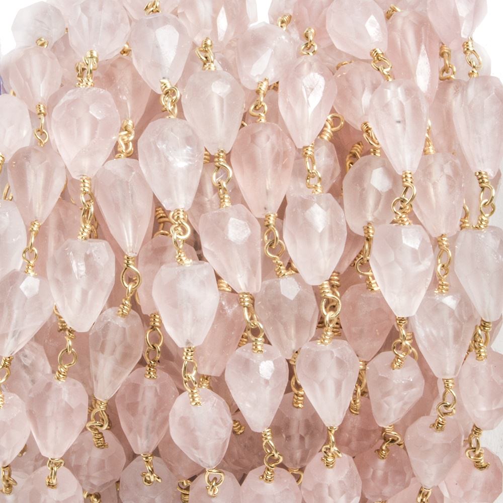 9x6-10x7mm Rose Quartz faceted tear drop Gold plated Chain by the foot 20pcs - Beadsofcambay.com