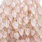 9x6-10x7mm Rose Quartz faceted tear drop Gold plated Chain by the foot 20pcs - Beadsofcambay.com