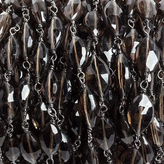 9x6-10x7mm Smoky Quartz facet oval Black Gold .925 Chain by the foot 20 beads - Beadsofcambay.com