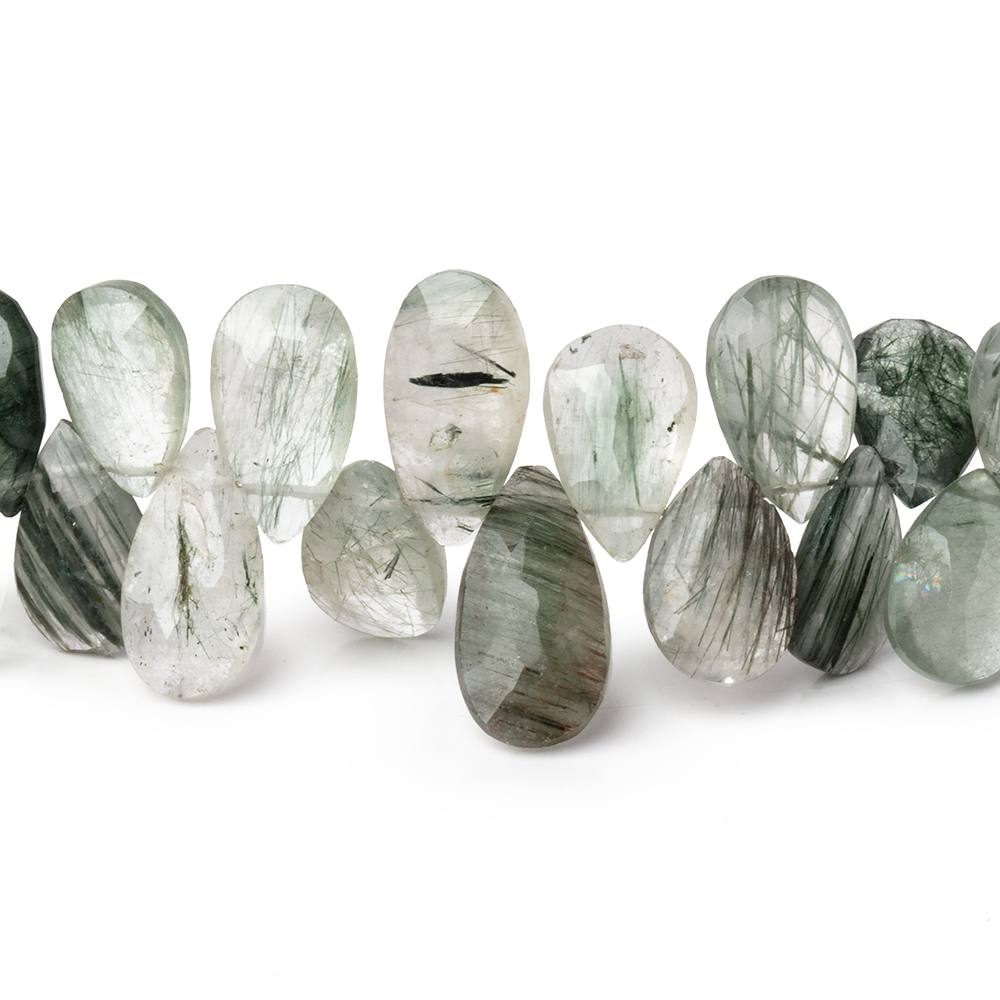 9x6-12x7mm Green Tourmalinated Quartz Faceted Pear Beads 7.5 inch 46 pieces - Beadsofcambay.com