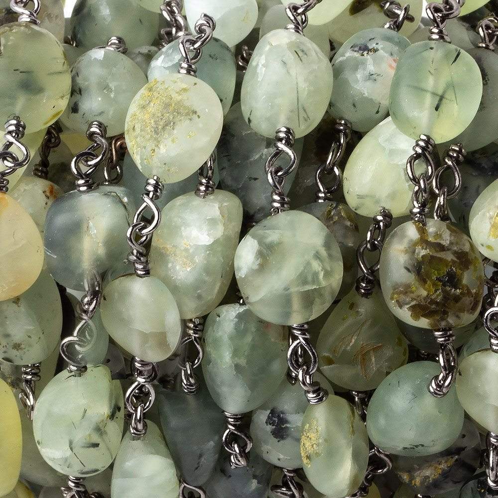 9x6-12x9mm Matte Dendritic Prehnite plain nugget Black Gold plated Chain by the foot - Beadsofcambay.com