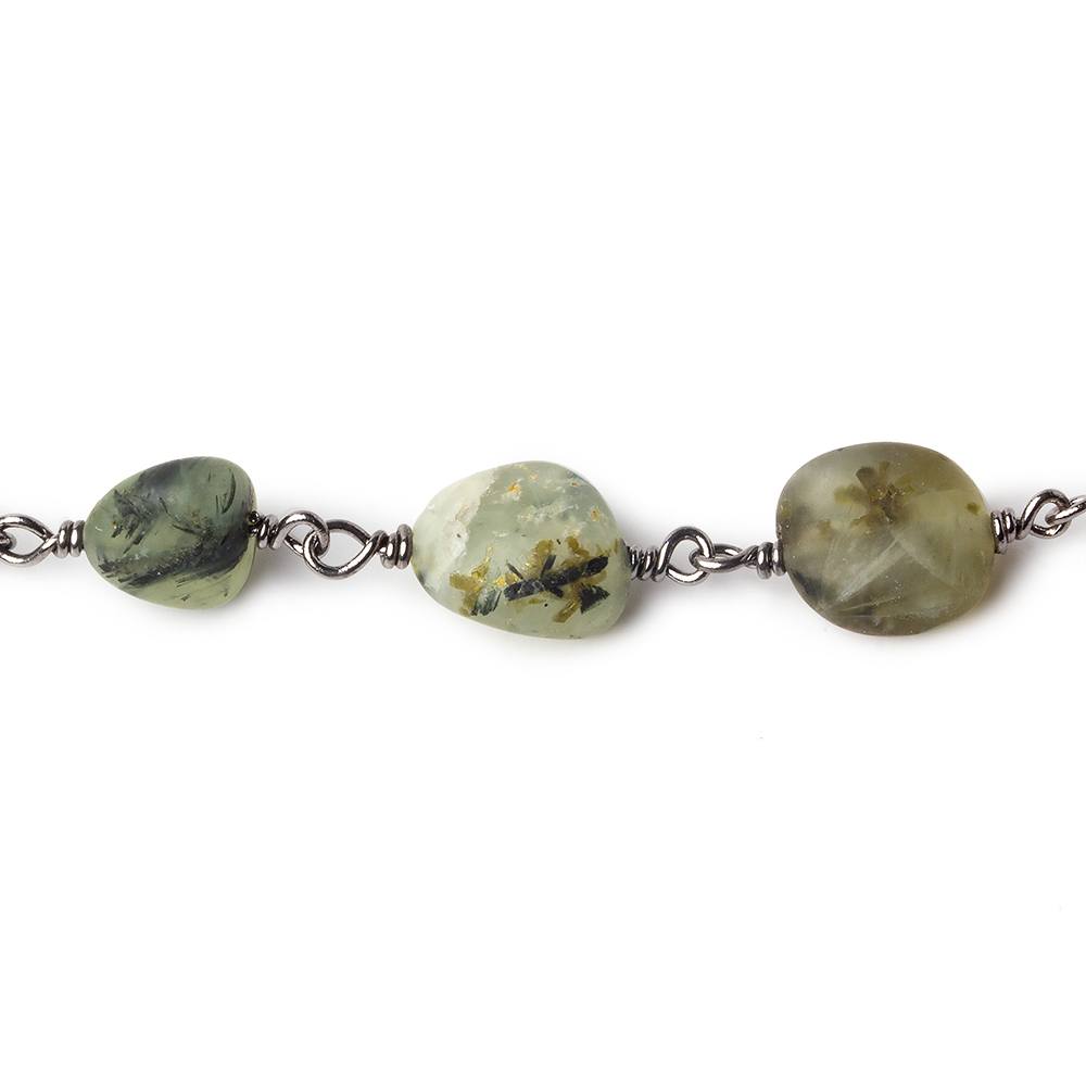 9x6-12x9mm Matte Dendritic Prehnite plain nugget Black Gold plated Chain by the foot - Beadsofcambay.com