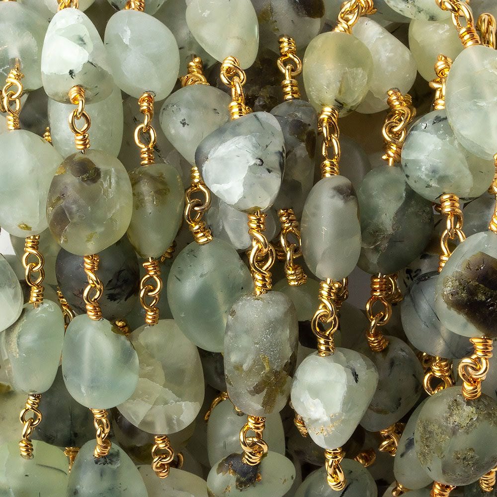 9x6-12x9mm Matte Dendritic Prehnite plain nugget Gold plated Chain by the foot - Beadsofcambay.com