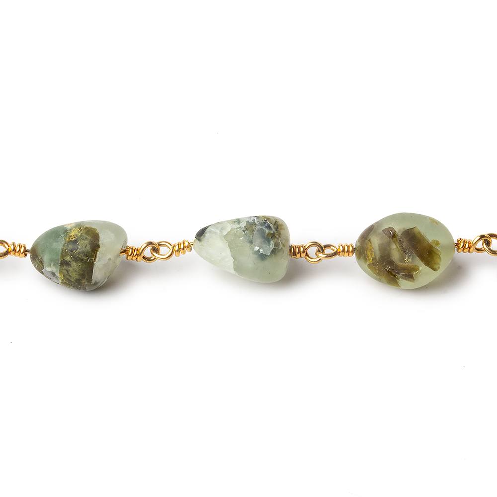 9x6-12x9mm Matte Dendritic Prehnite plain nugget Gold plated Chain by the foot - Beadsofcambay.com