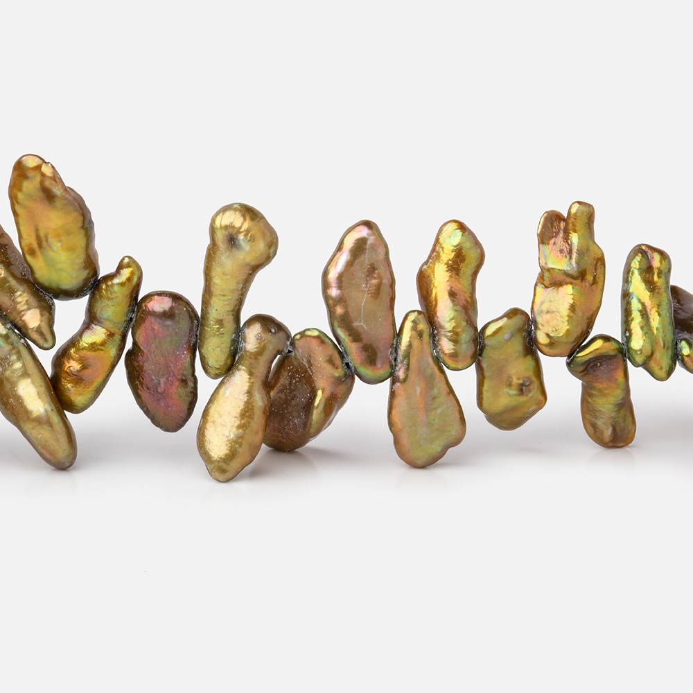 9x6-14x6mm Autumn Fern Green Top Drilled Keshi Pearls 15 inch 100 pieces - Beadsofcambay.com