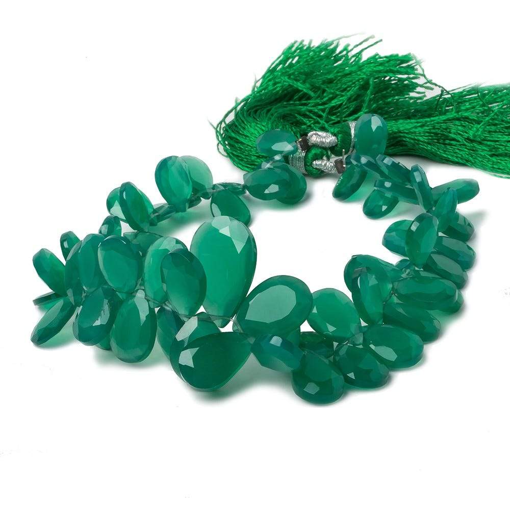 9x6-17x11mm Green Onyx Bezel Faceted Pear Beads 8 inch 66 pieces - Beadsofcambay.com