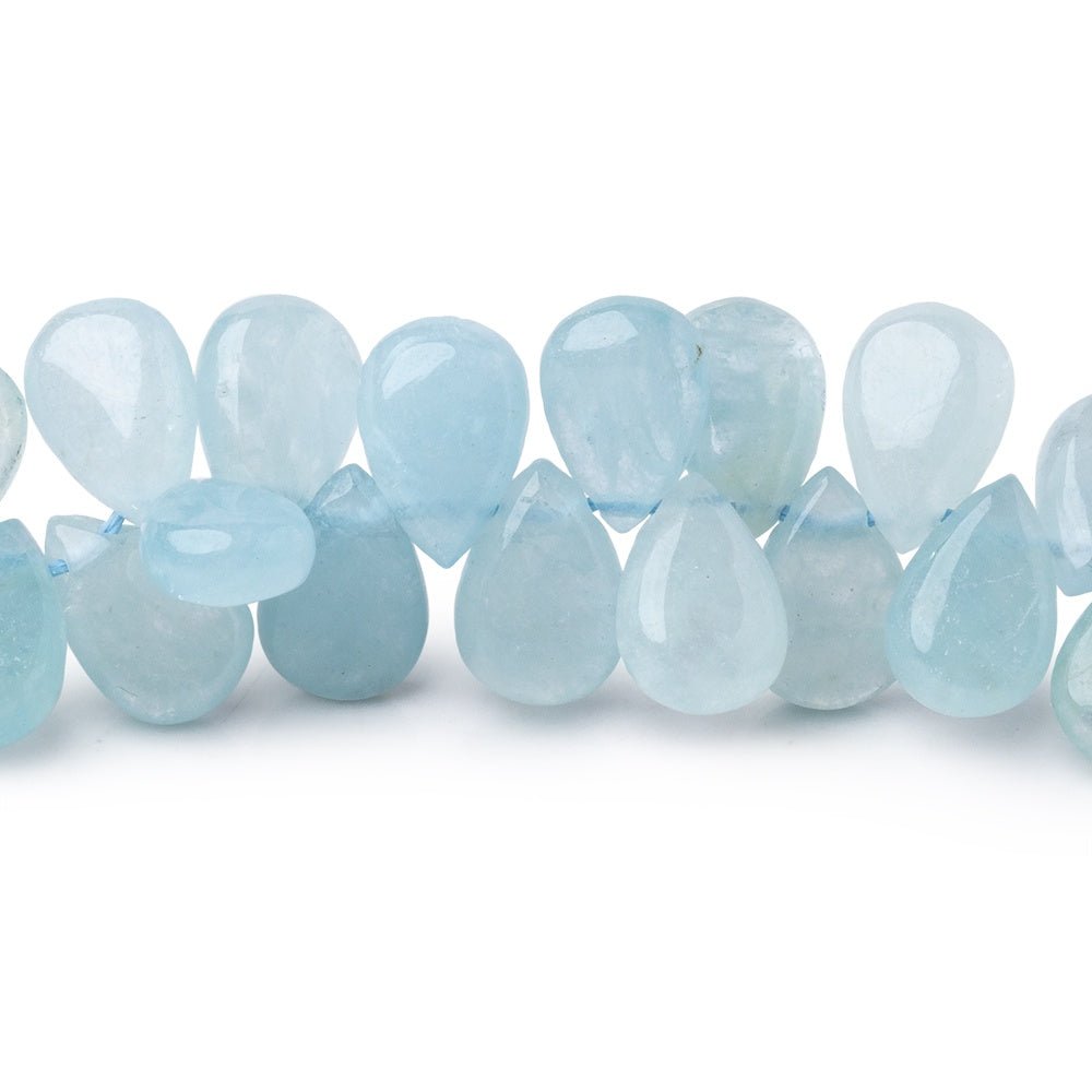 9x6mm Aquamarine Plain Pear Beads 16 inch 130 pieces with a 1mm Hole - Beadsofcambay.com