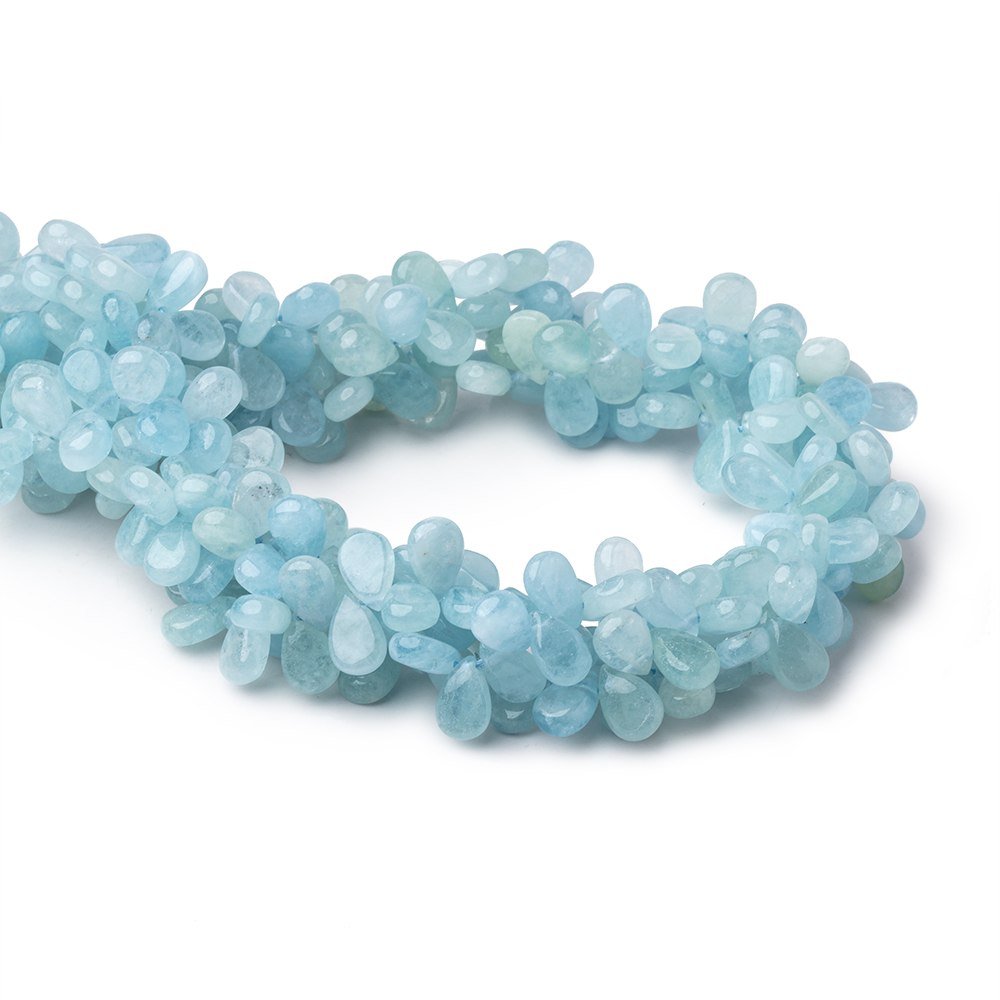 9x6mm Aquamarine Plain Pear Beads 16 inch 130 pieces with a 1mm Hole - Beadsofcambay.com