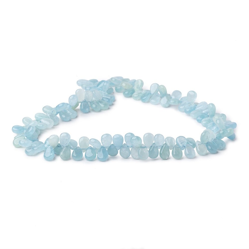 9x6mm Aquamarine Plain Pear Beads 16 inch 130 pieces with a 1mm Hole - Beadsofcambay.com