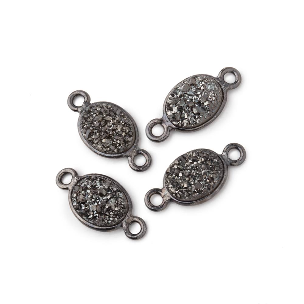 9x6mm Black Gold Bezel Metallic Platinum Drusy Oval Connector Set of 4 Pieces - Beadsofcambay.com