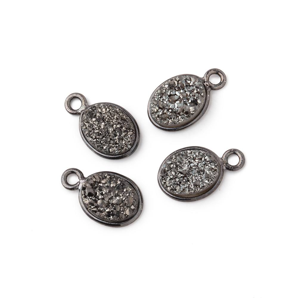 9x6mm Black Gold Bezel Metallic Platinum Drusy Oval Pendant Set of 4 Pieces - Beadsofcambay.com