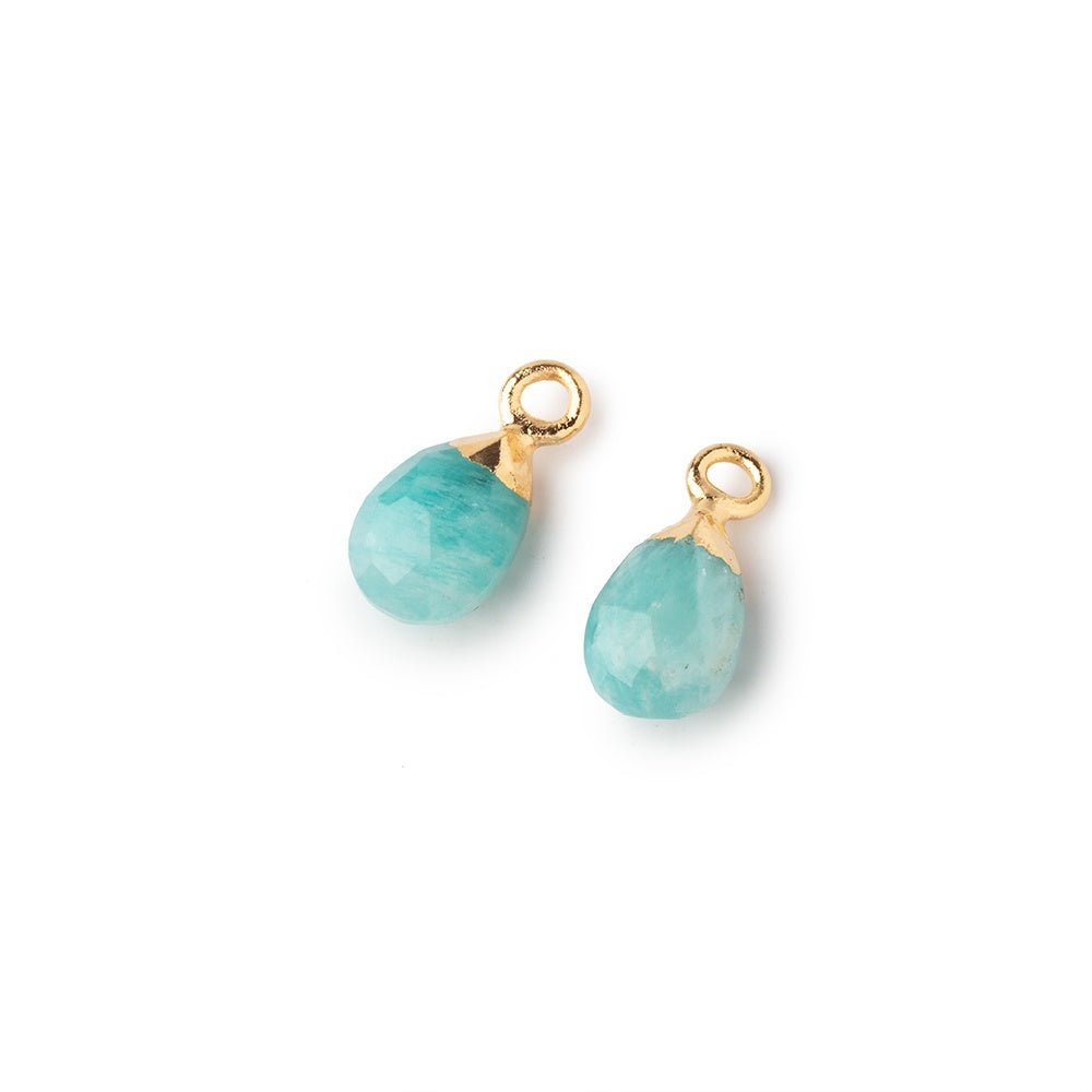 9x6mm Gold Leafed Amazonite Faceted Pear Set of 2 Pendants - Beadsofcambay.com