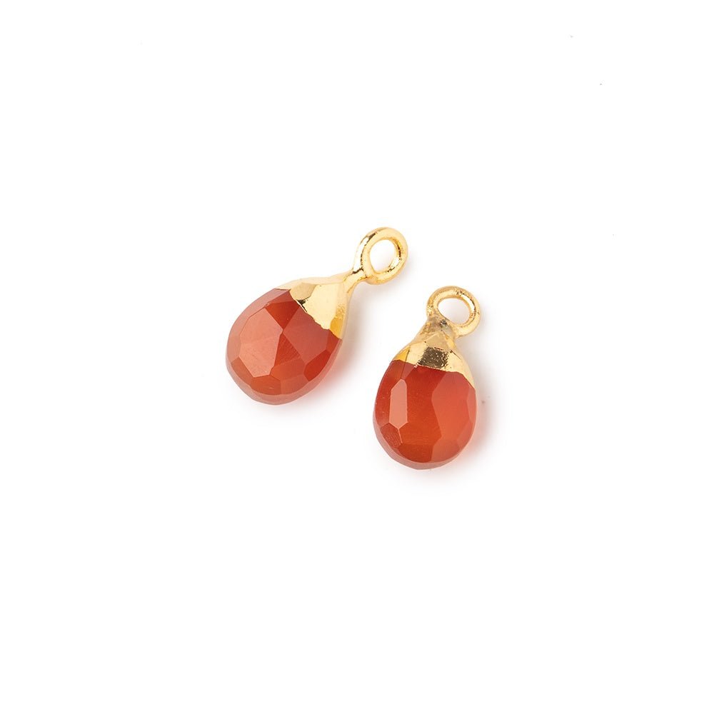 9x6mm Gold Leafed Carnelian Faceted Pear Set of 2 Pendants - Beadsofcambay.com
