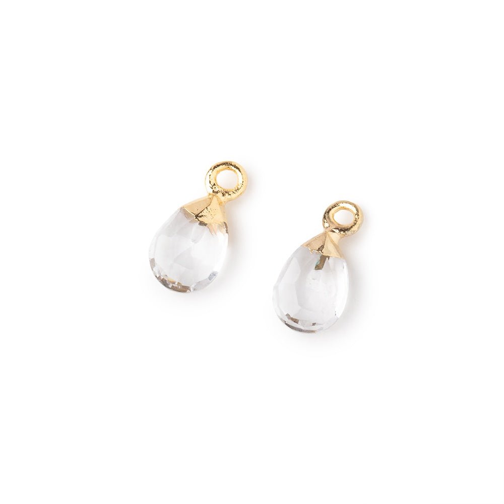 9x6mm Gold Leafed Crystal Quartz Faceted Pear Set of 2 Pendants - Beadsofcambay.com