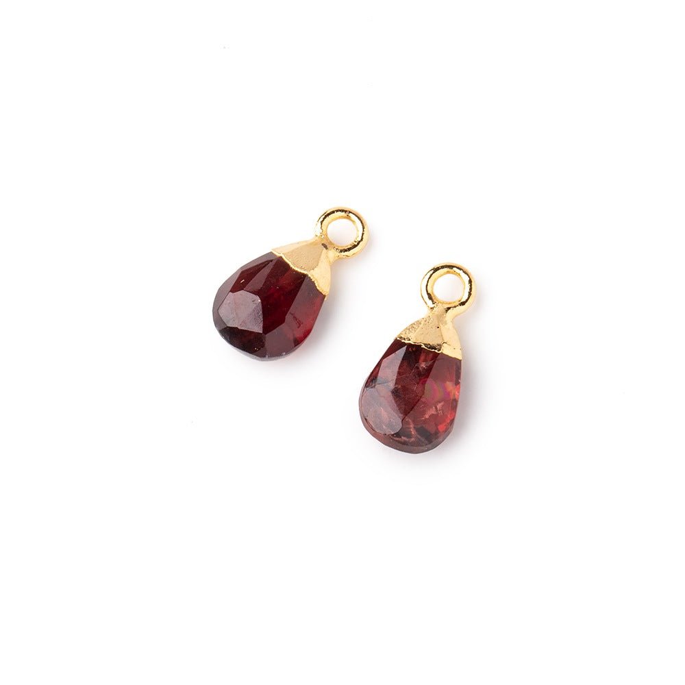 9x6mm Gold Leafed Garnet Faceted Pear Set of 2 Pendants - Beadsofcambay.com