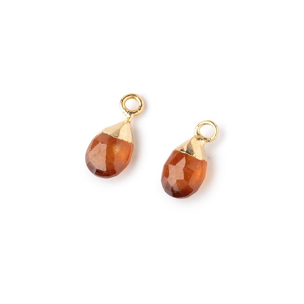 9x6mm Gold Leafed Hessonite Garnet Faceted Pear Set of 2 Pendants - Beadsofcambay.com