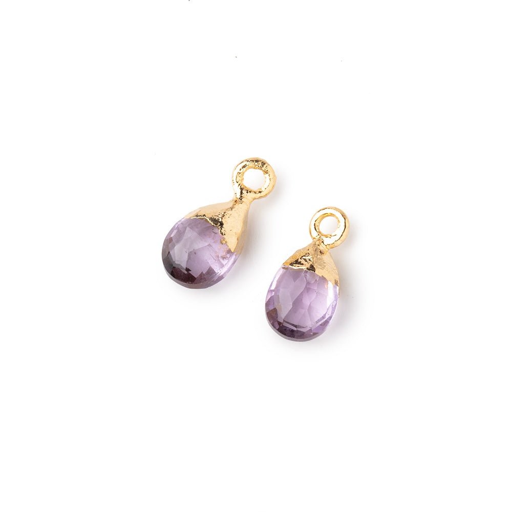 9x6mm Gold Leafed Pink Amethyst Faceted Pear Set of 2 Pendants - Beadsofcambay.com