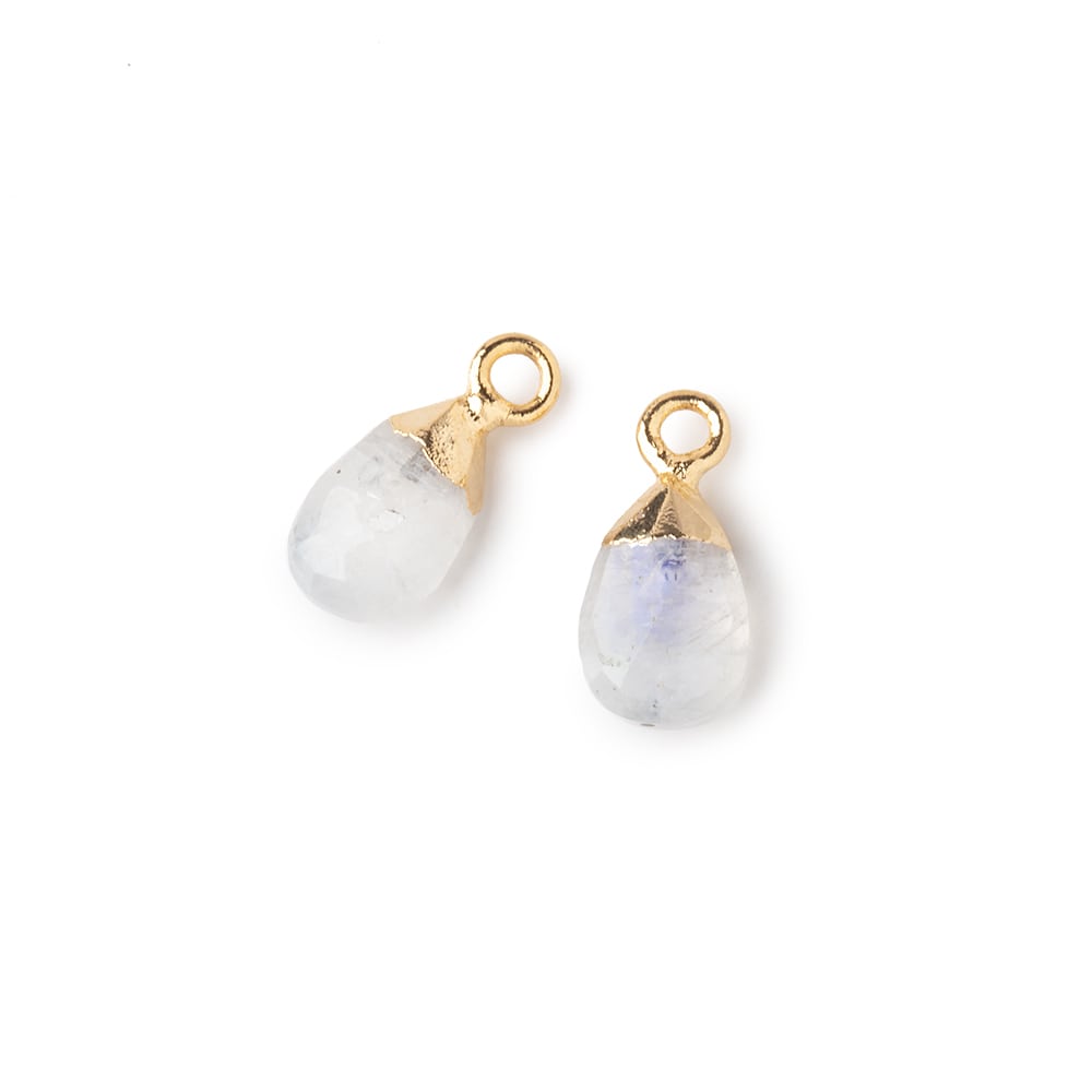 9x6mm Gold Leafed Rainbow Moonstone Faceted Pear Set of 2 Pendants - Beadsofcambay.com