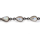 9x6mm Rainbow Moonstone Black Gold Bezel Chain by the foot - Beadsofcambay.com