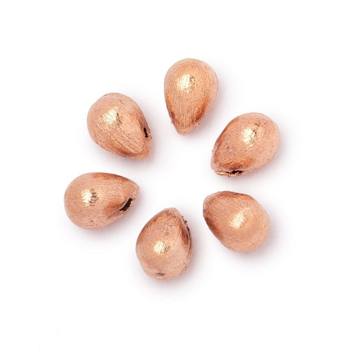 9x6mm Rose Gold Plated Copper Brushed Tear Drop Set of 6 Beads - Beadsofcambay.com