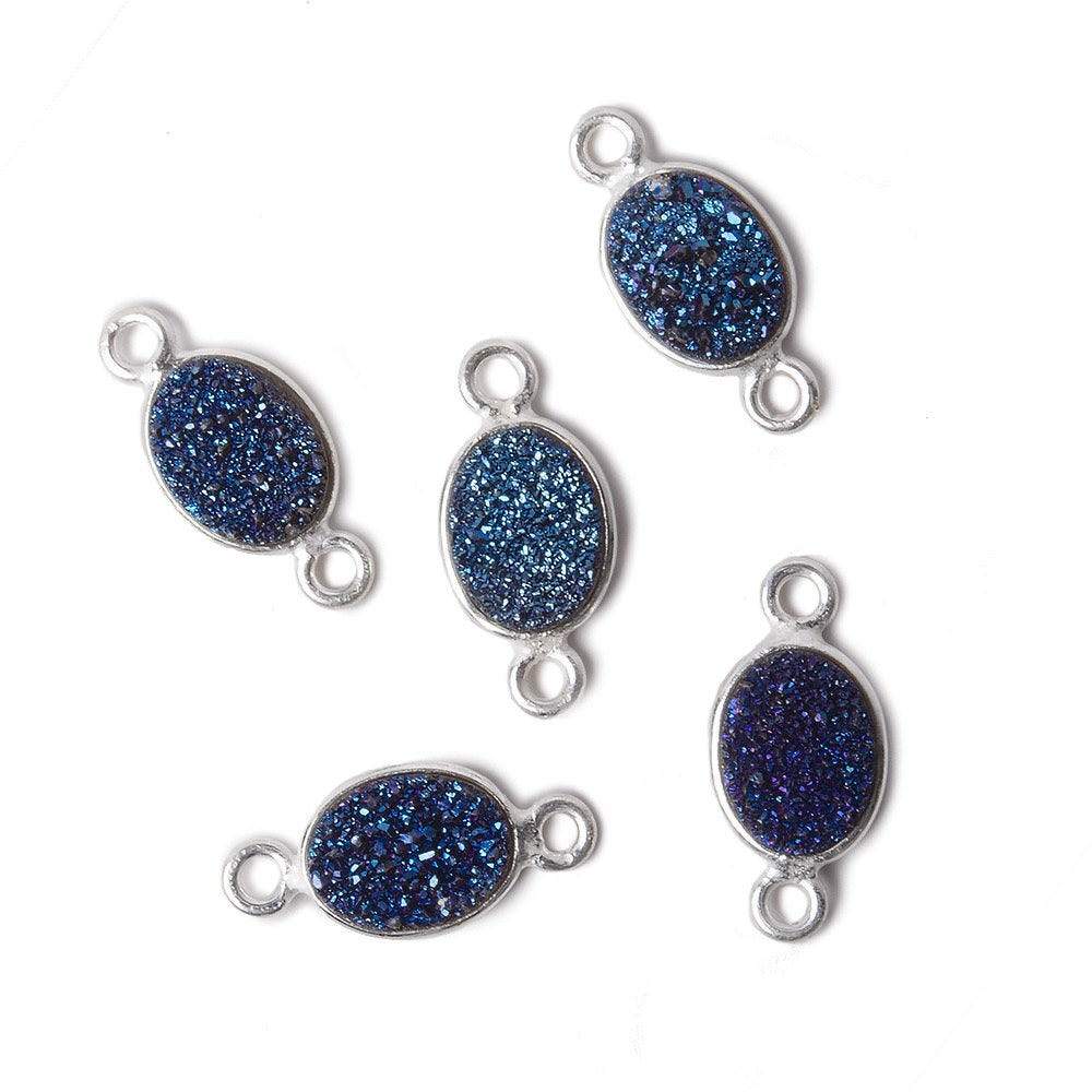 9x6mm Silver .925 Bezel Mystic Aegean Blue Drusy Oval Connector 1 piece - Beadsofcambay.com