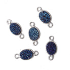 9x6mm Silver .925 Bezel Mystic Aegean Blue Drusy Oval Connector 1 piece - Beadsofcambay.com
